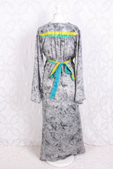 Stevie Maxi Dress - Vintage Indian Sari - Marbled Moon Grey - XS