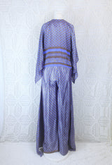 Goddess Jumpsuit - Vintage Indian Sari - Lilac & Walnut Leaf Paisley - S/M