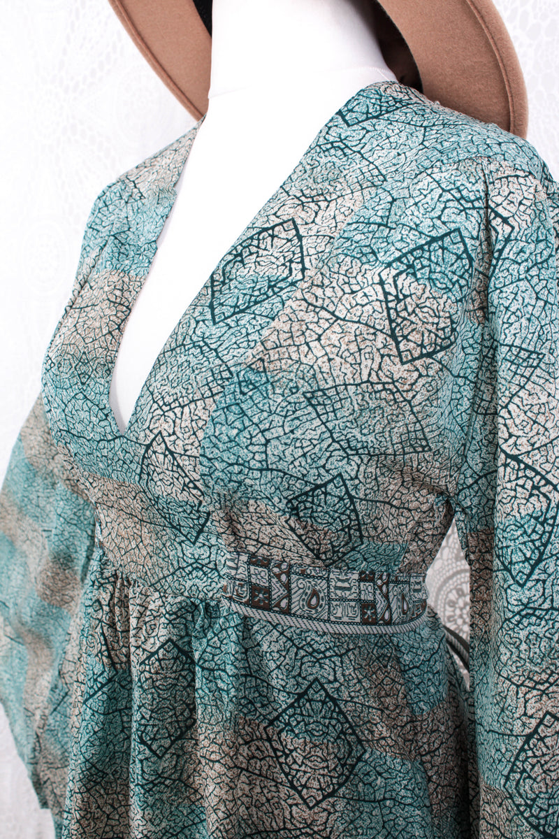 Stevie Maxi Dress - Vintage Indian Sari - Submerged Aqua Mosaic - XS
