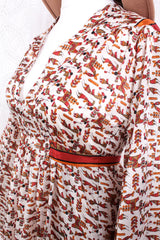 Stevie Maxi Dress - Vintage Indian Sari - Powder, Red & Amber Illustrations - XS