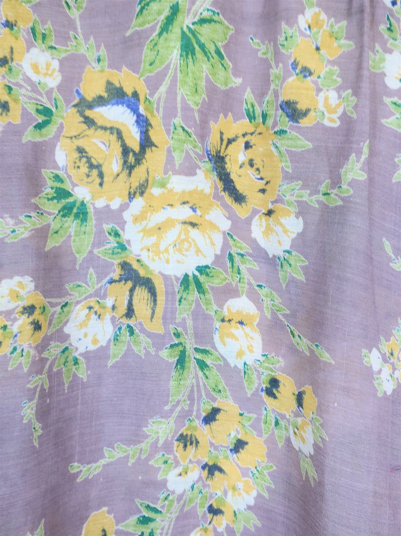 Moonflower Mini Kaftan - Vintage Cotton Sari - Mink & Cream Floral - Size M