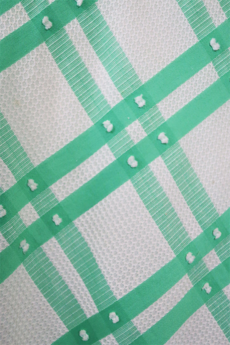 60s Vintage Mini Dress - White & Mint Green Gingham - Size S/M