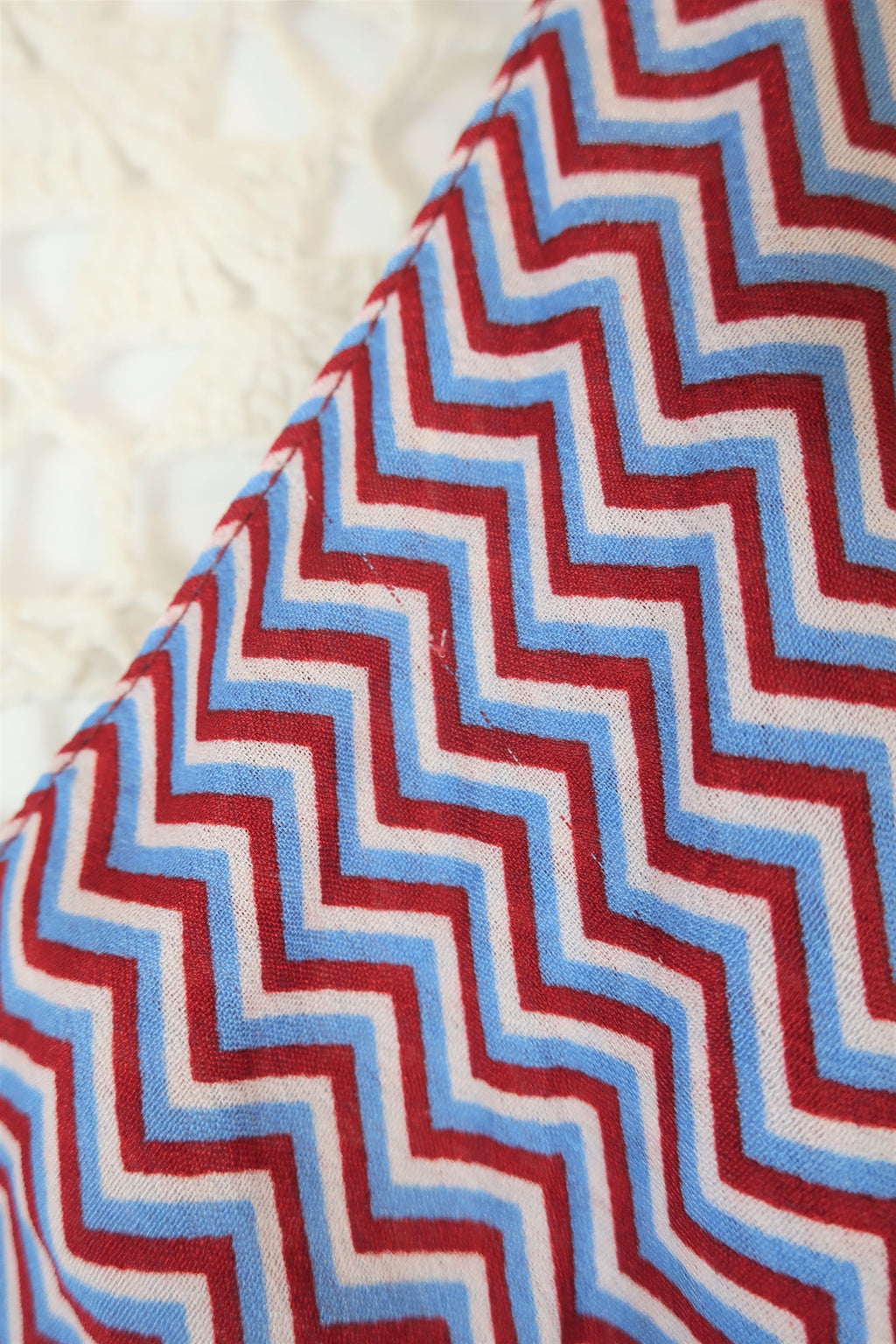 Cherry Mini Halter Dress - Red & Blue Zig-Zag Vintage Sari (Free Size)