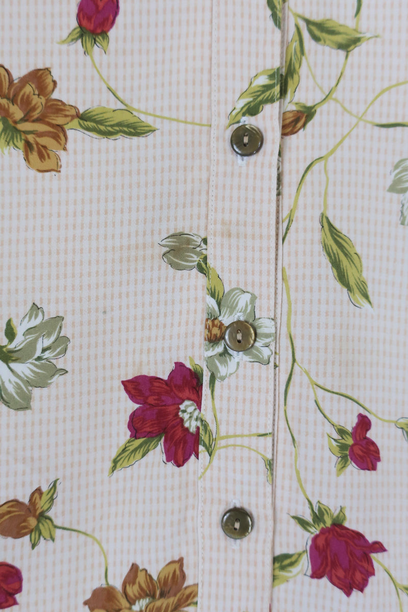 70's Vintage Shirt - Blonde with Bright Floral Print - Size L
