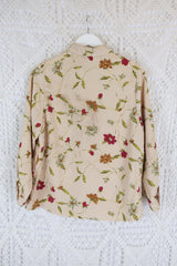 70's Vintage Shirt - Blonde with Bright Floral Print - Size L