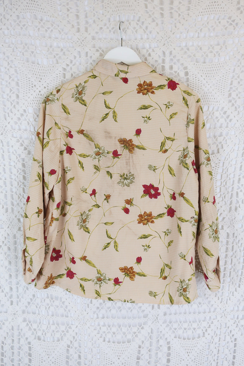 70's Vintage Shirt - Blonde with Bright Floral Print - Size L