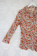 70's Vintage - Floral Shirt - Brown, orange & Pink Floral - Size S/M