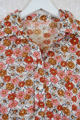 70's Vintage - Floral Shirt - Brown, orange & Pink Floral - Size S/M