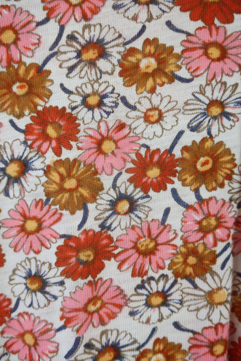 70's Vintage - Floral Shirt - Brown, orange & Pink Floral - Size S/M
