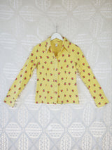 70's Vintage - Floral Shirt - Yellow, Pink & Green - Size S/M