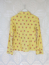 70's Vintage - Floral Shirt - Yellow, Pink & Green - Size S/M