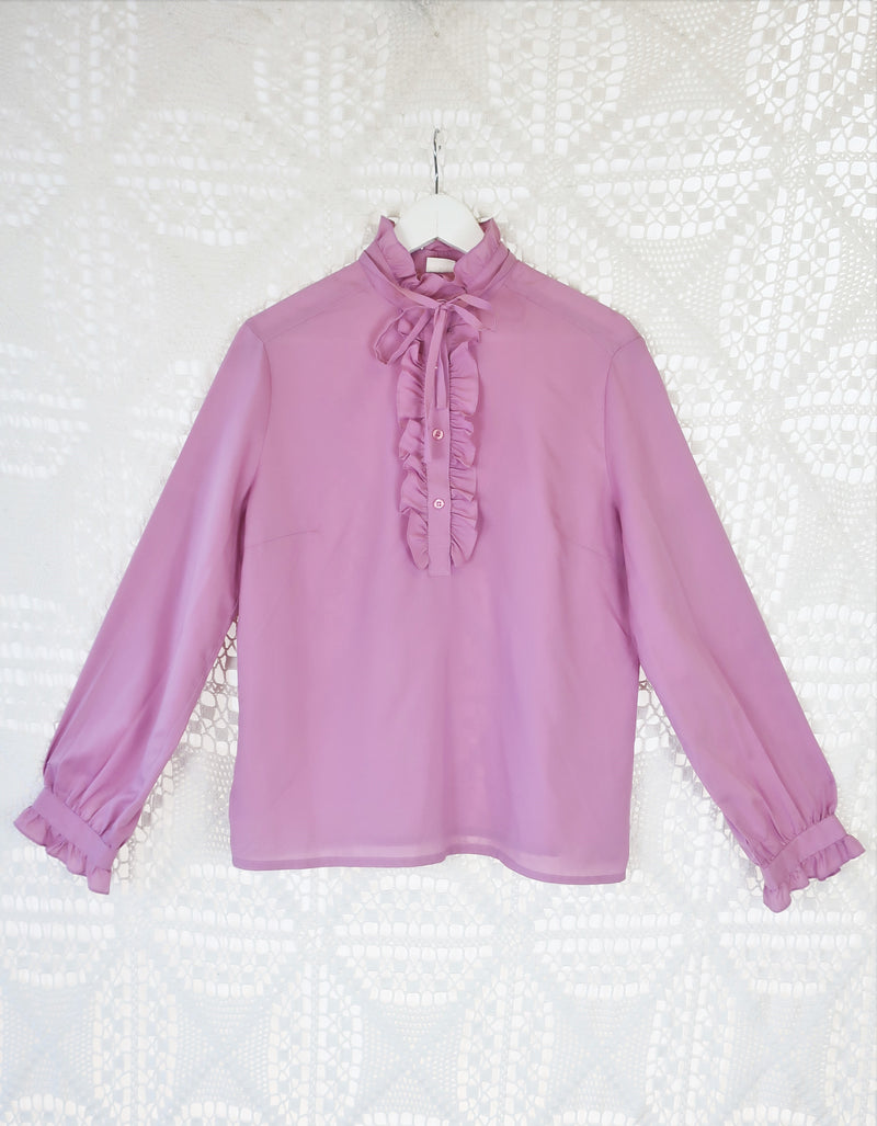 70's Vintage - Thulian Pink Ruffle Blouse - Free Size M