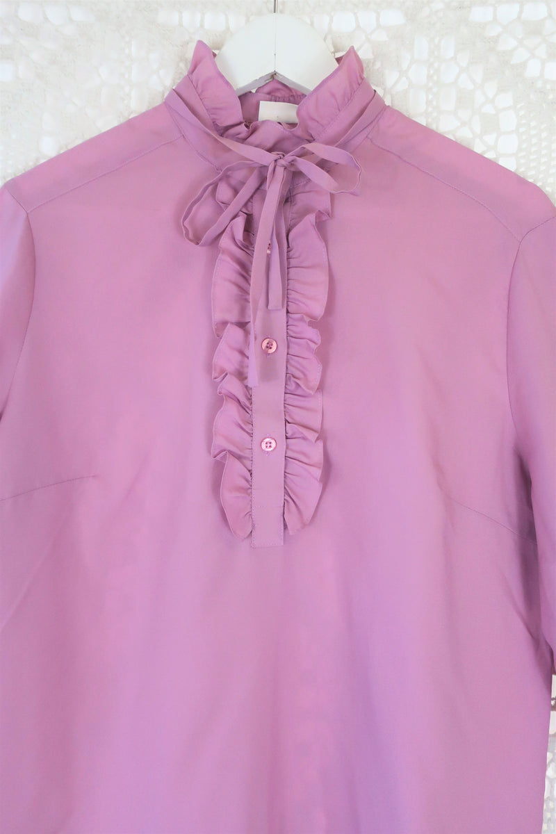 70's Vintage - Thulian Pink Ruffle Blouse - Free Size M