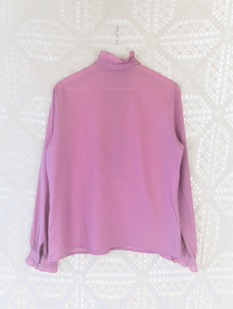 70's Vintage - Thulian Pink Ruffle Blouse - Free Size M
