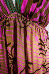 Cherry Mini Halter Dress - Sheer Peanut & Mauve Floral Vintage Sari (Free Size)