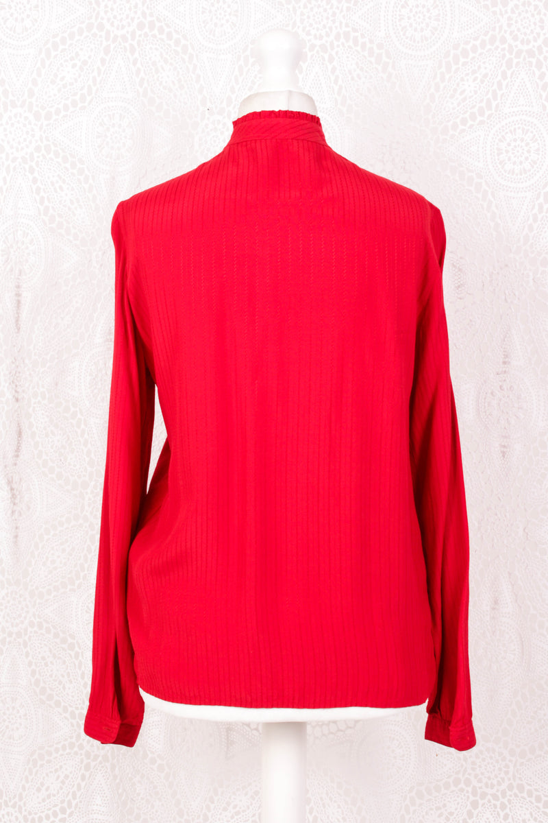 Vintage Shirt - Bright Red Embroidered - Size M