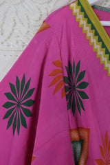 Aquaria Kimono Dress - Vintage Sari - Spicy Pink & Lime Abstract Floral - Size S/M By All About Audrey