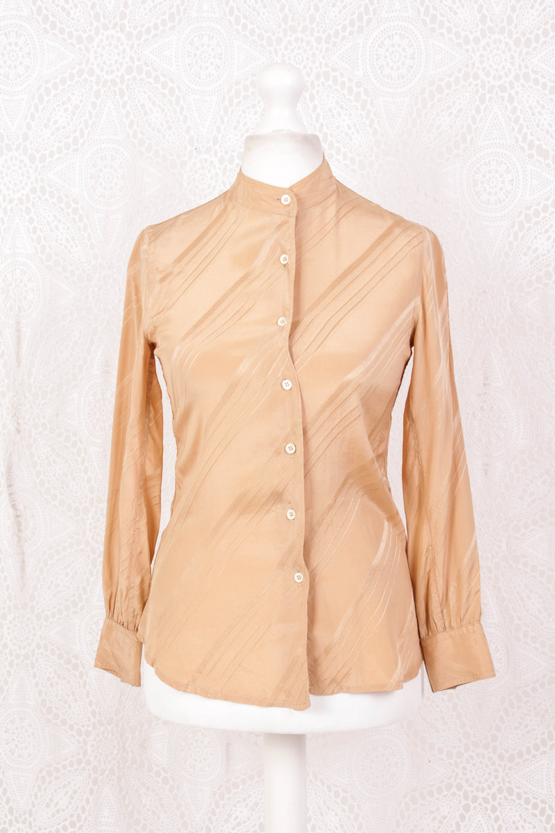 SALE Vintage Shirt - Soft Gold Jacquard Stripes - Size S