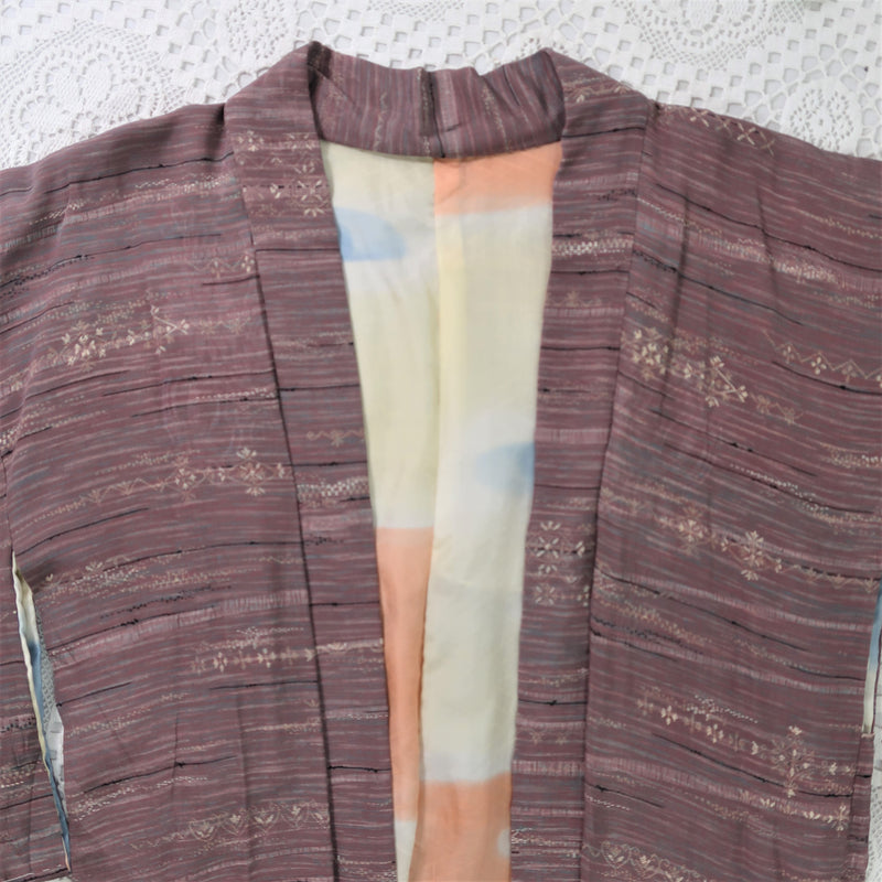 Vintage Kimono - Ivory Threaded Mauve - One size