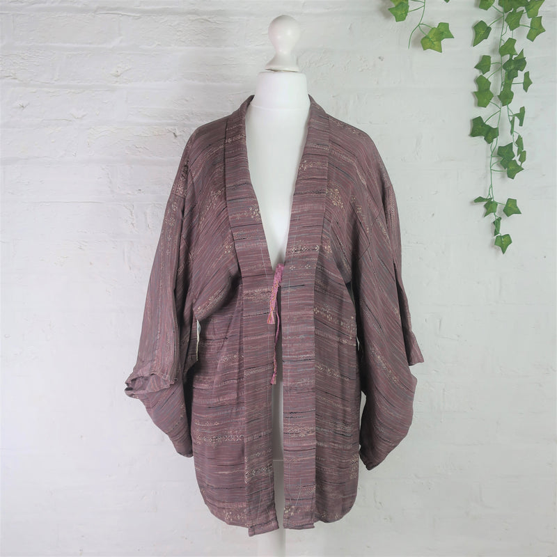 Vintage Kimono - Ivory Threaded Mauve - One size