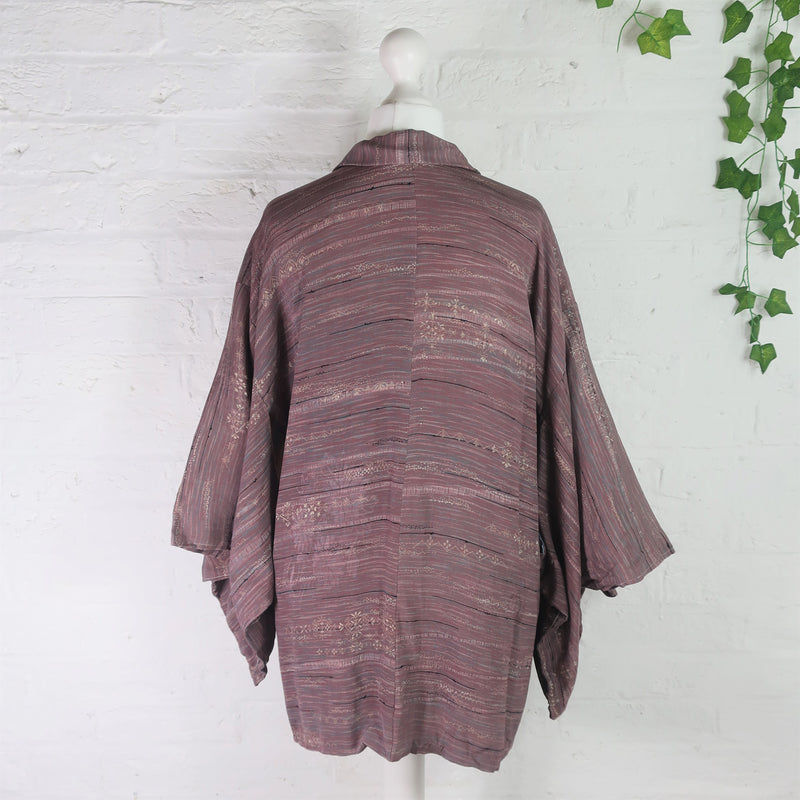 Vintage Kimono - Ivory Threaded Mauve - One size