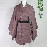 Vintage Kimono - Ivory Threaded Mauve - One size
