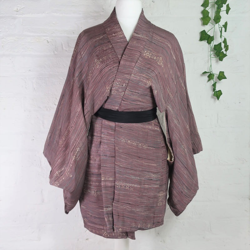 Vintage Kimono - Ivory Threaded Mauve - One size