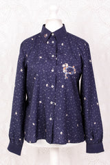 Vintage Shirt - Muted Navy Delicate Floral - Size L