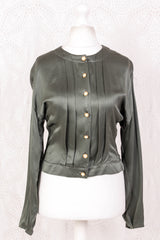 Vintage Shirt - Midnight Green Silk - Size S/M
