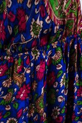 Cherry Mini Halter Dress - Royal Blue Floral Vintage Sari (Free Size)