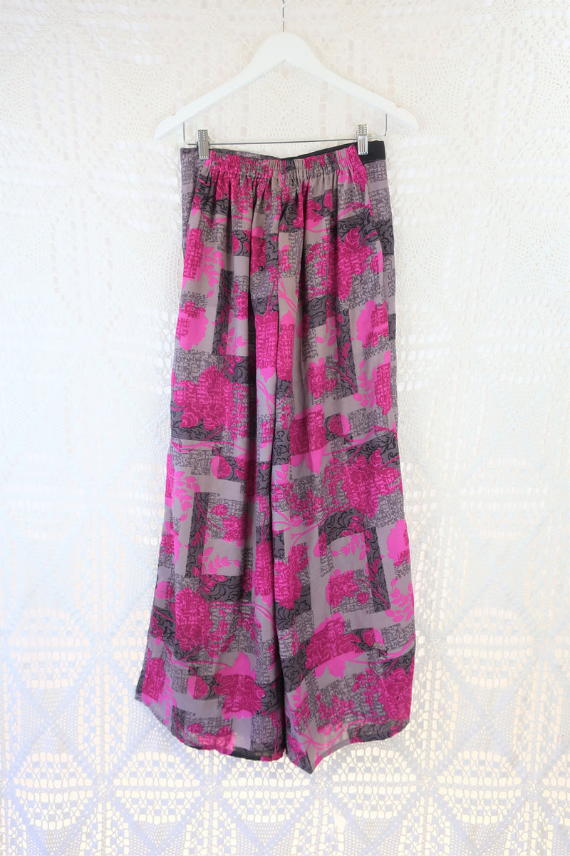 Joni High Waisted Flares - Vintage Indian Sari - Pink & Grey - S/M