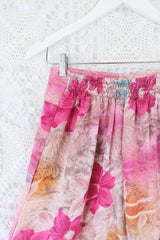 High Waisted Joni Flares with Pockets - Vintage Indian Sari - Pearly Pink, Turquoise & Sunset Floral - Free Size S