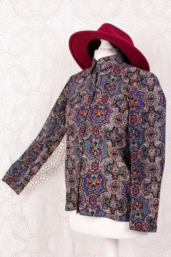 Vintage Shirt - Navy, Aegean & Red Paisley - Size M