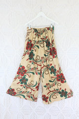 High Waisted Joni Flares with Pockets - Vintage Indian Sari - Cream, Red & Teal Bold Floral - Free Size S/M By All About Audrey