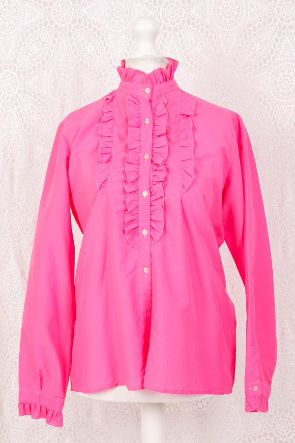 Vintage Shirt - Bright Pink Frills - Size L