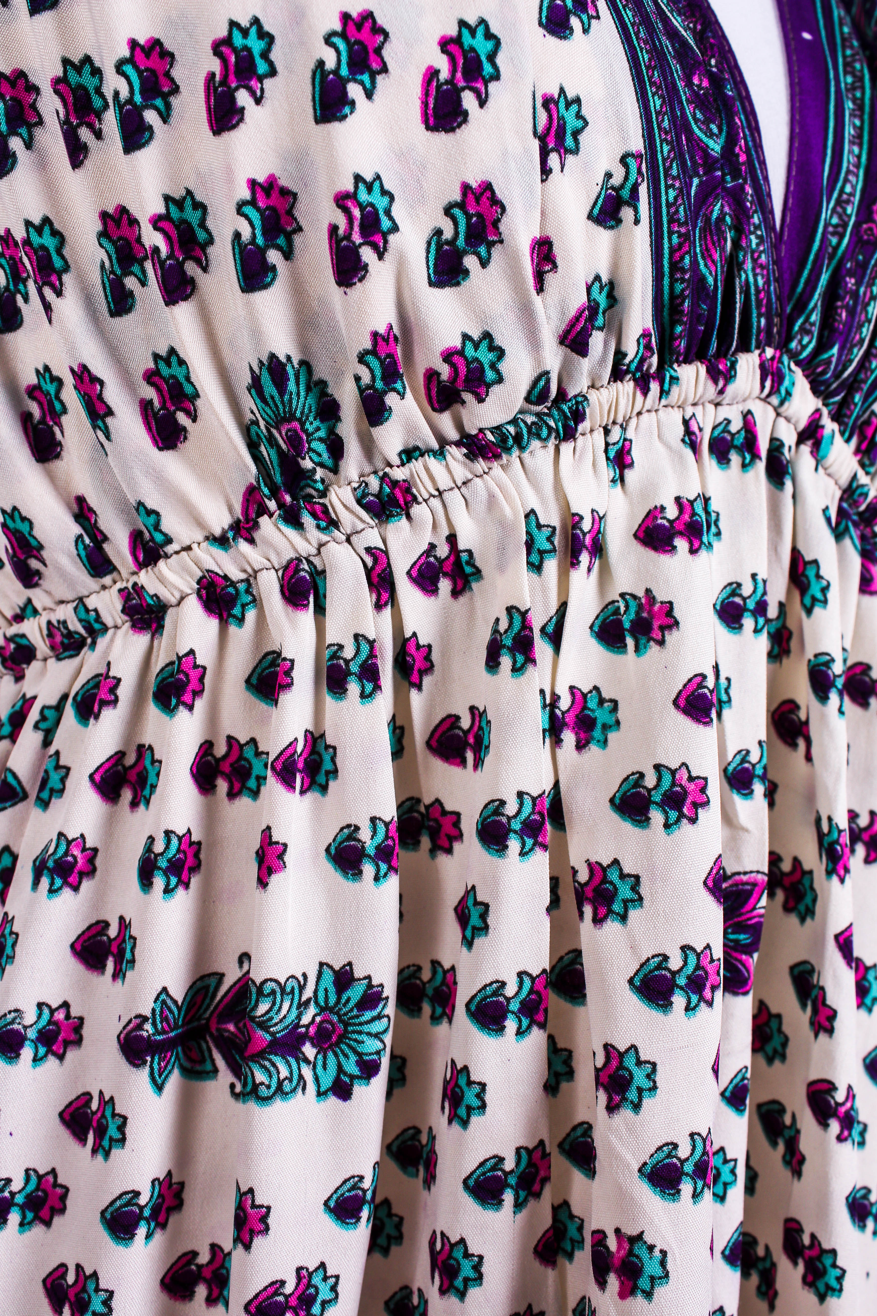 Cherry Mini Halter Dress - Cream Purple & Pink Vintage Sari (Free Size)