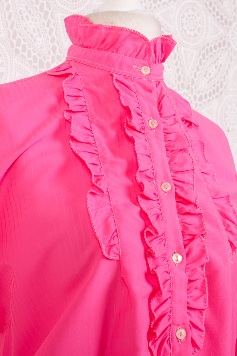 Vintage Shirt - Bright Pink Frills - Size L