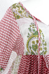 Daisy Midi Smock Dress - Vintage Indian Cotton - Sheer White & Ruby - XS