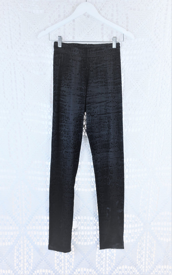 Vintage Trousers - Ebony Snake Print Velvet Trousers - Free Size XS