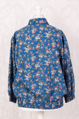 Vintage Bomber Shirt - Cerulean & Muted Floral - Free Size
