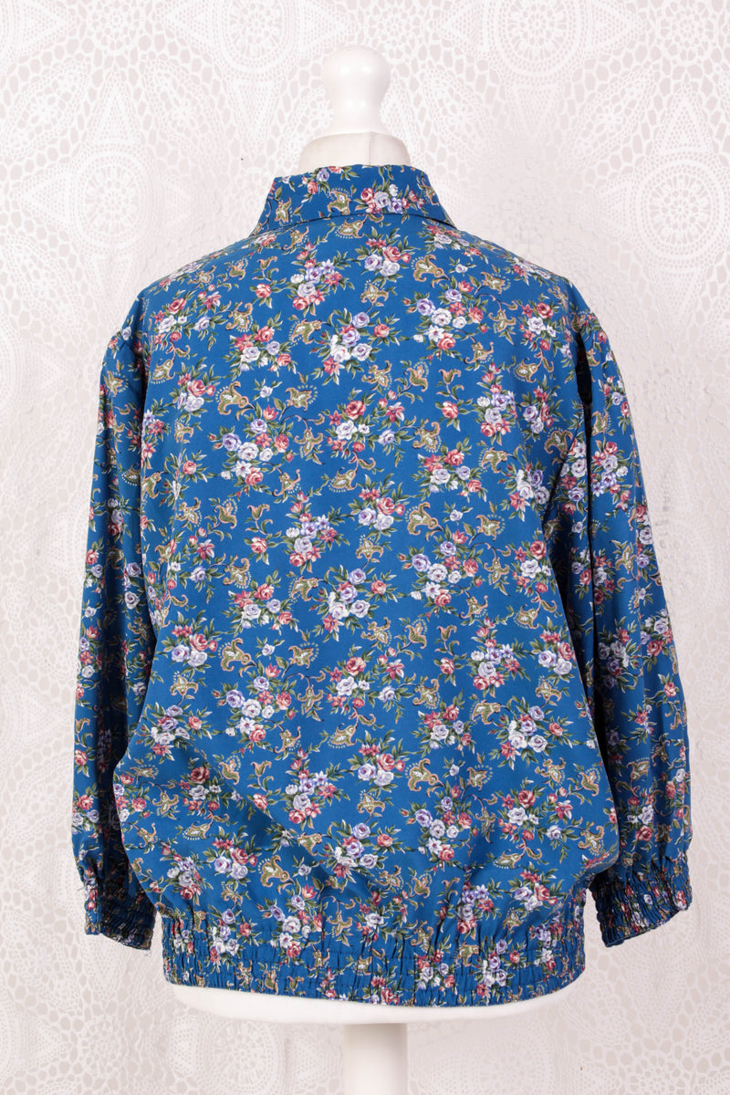 Vintage Bomber Shirt - Cerulean & Muted Floral - Free Size