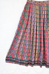 70's Vintage - Tartan Midi Skirt - Green, Silver, Black & Red - S/M