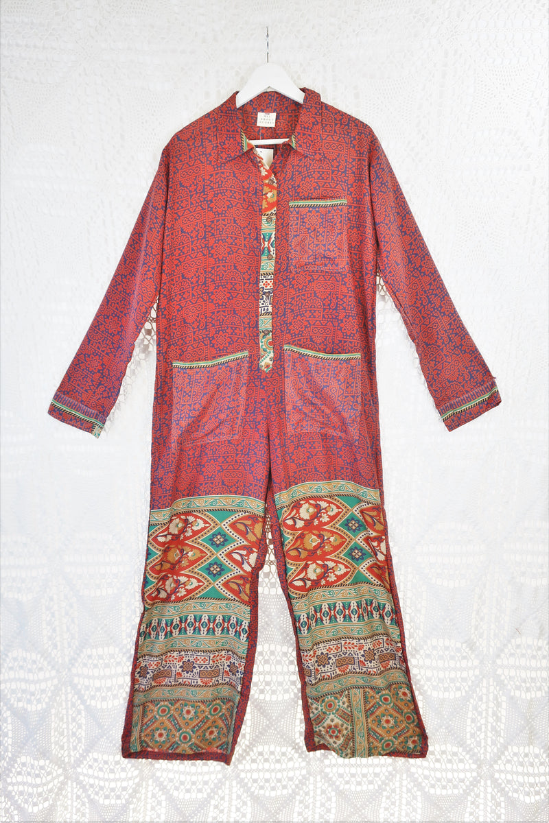 Betty Boilersuit - Indian Sari - Orange & Grey - Size S/M