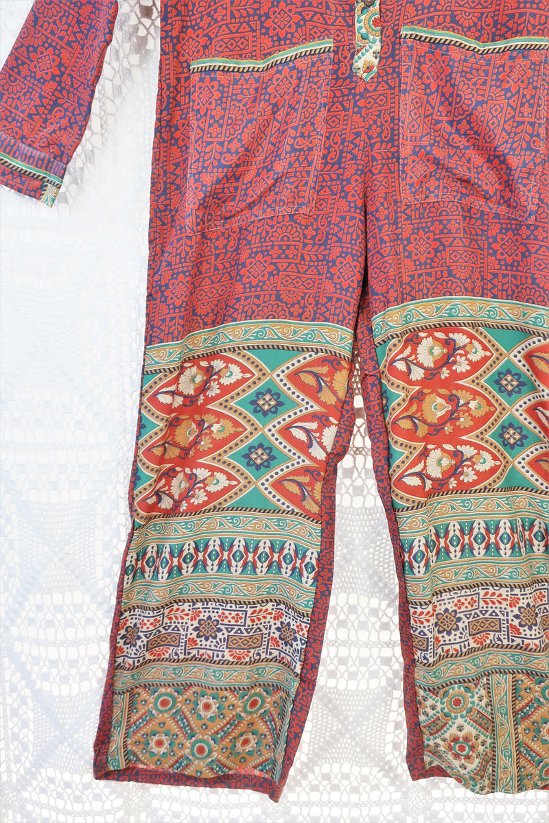 Betty Boilersuit - Indian Sari - Orange & Grey - Size S/M