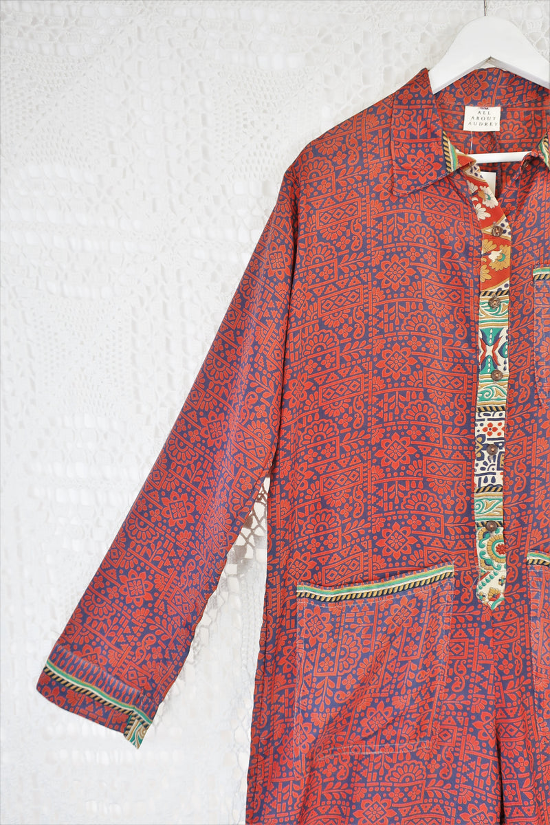 Betty Boilersuit - Indian Sari - Orange & Grey - Size S/M