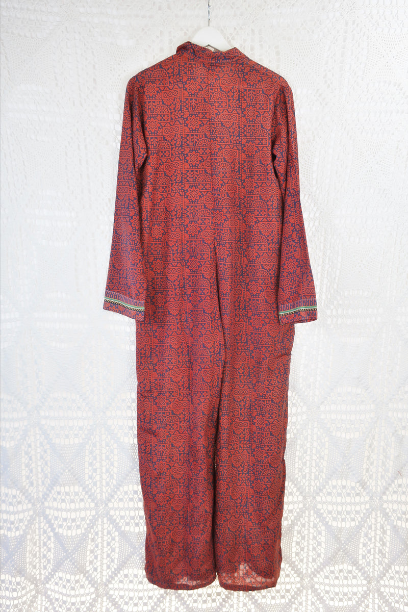 Betty Boilersuit - Indian Sari - Orange & Grey - Size S/M
