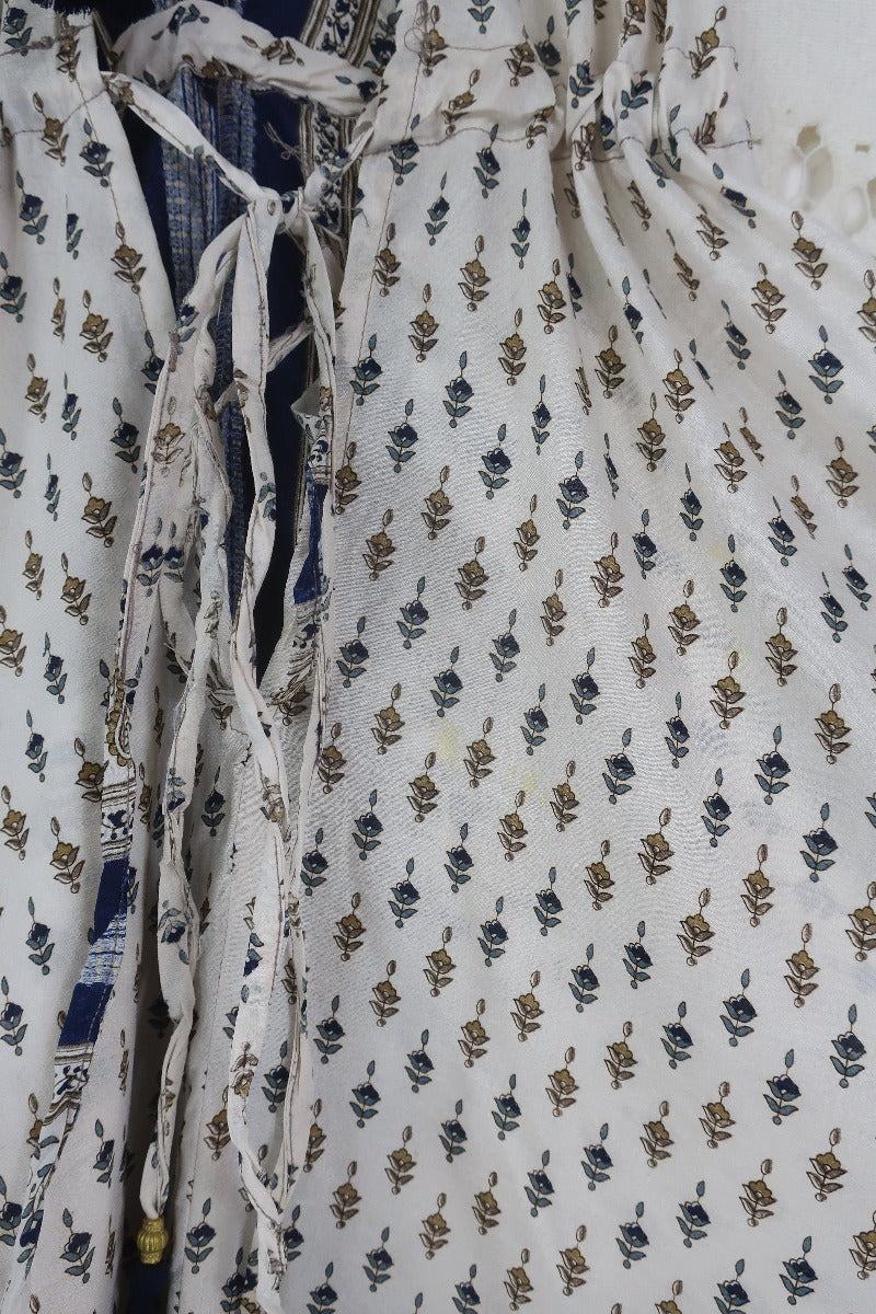 Medusa Harem Jumpsuit - Vintage Sari - Salt White & Indigo Paisley - M/L By All About Audrey