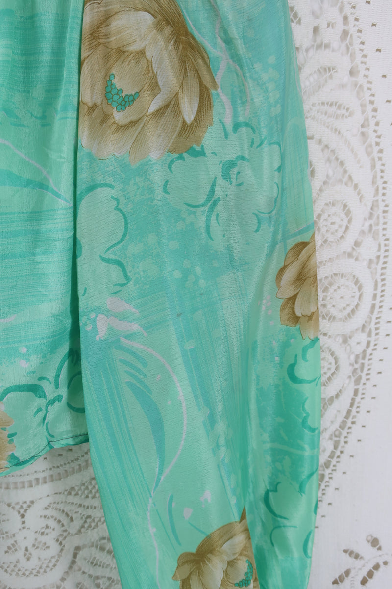 Ariel Top - Vintage Indian Sari - seafoam green and Sandy Floral  - Free Size  M/L By All About Audrey