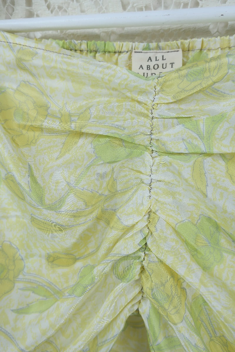 Ariel Top - Vintage Indian Sari - Lemon Spring Bloom  - Free Size  M/L By All About Audrey