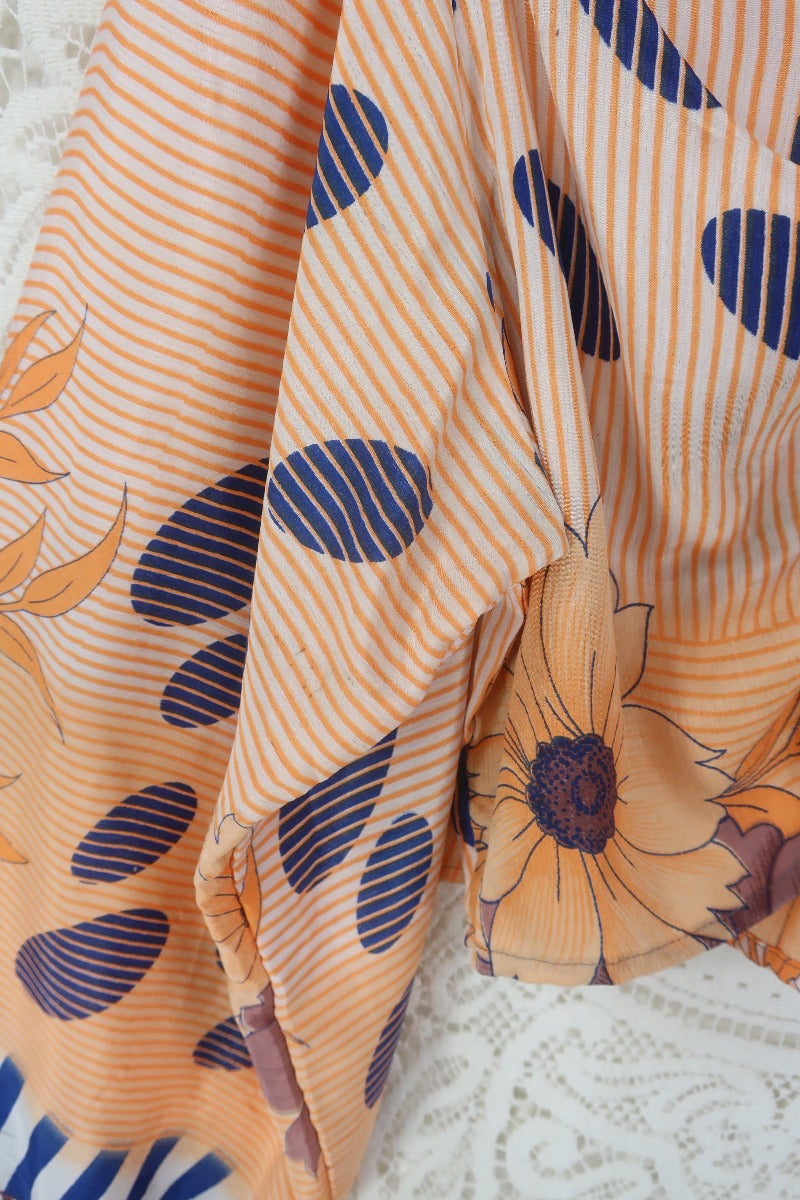Ariel Top - Vintage Indian Sari - Apricot Bubble Stripe - Free Size  M/L By All About Audrey